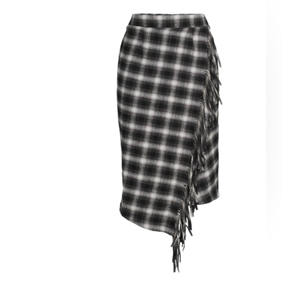 Tan and white plaid look Fringed Faux Wrap Skirt size large 12 14 brand new - Picture 6 of 7